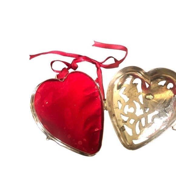 Vintage Large Lenox Kirk Steiff Silverplate Heart Box Ornament With Ribbon 4.5” - Picture 4 of 6